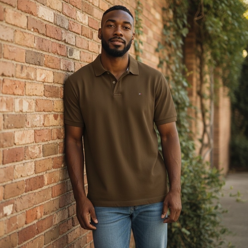 Tommy Hilfiger Mens 4XL Brown Classic Fit Short Sleeve Pique Polo Shirt Logo